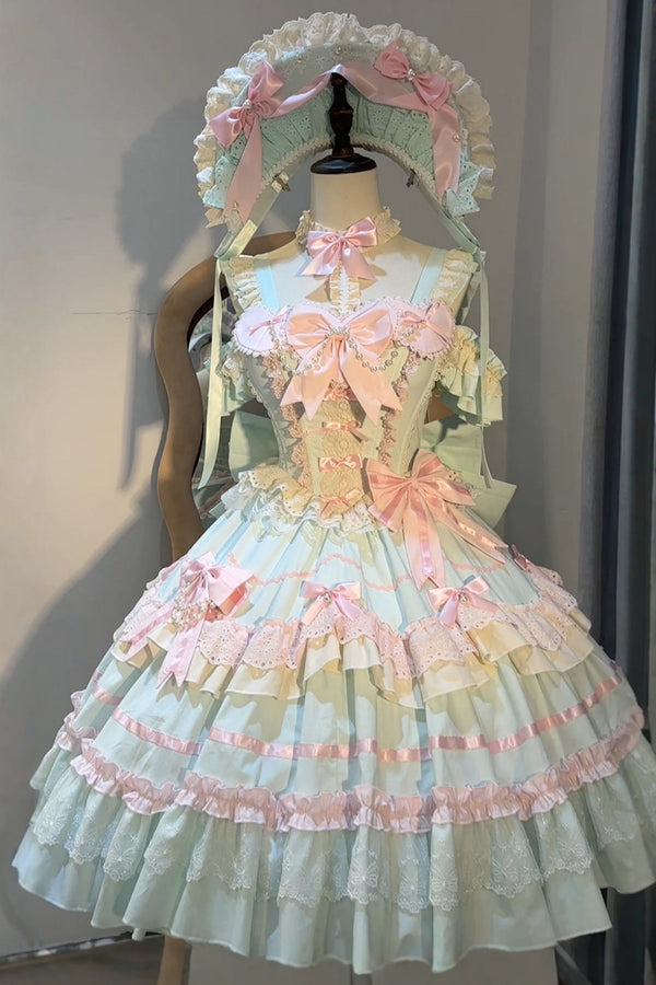 [Reserva hasta el 4 de mayo] Vestido de princesa de muñeca antigua de perlas + Capota + Tocado