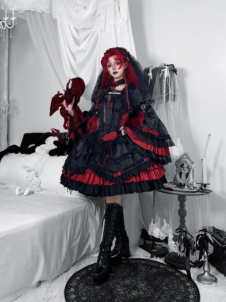【4月21日予約締切】ブラッドフィーストダークゴシックローズクロスコルセットサスドレス＋ベルスリーブショートジャケット＋アクセサリー