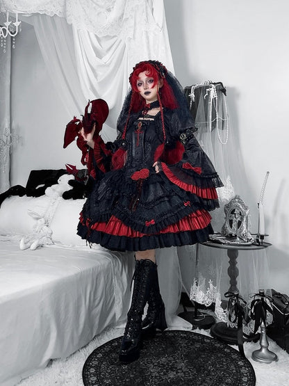 【4月21日予約締切】ブラッドフィーストダークゴシックローズクロスコルセットサスドレス＋ベルスリーブショートジャケット＋アクセサリー