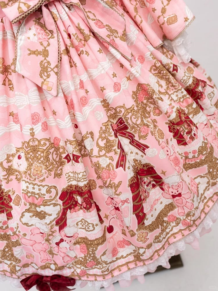【4月26日予約締切】レトロロマンスイートロリータリボンケーキプリントゴージャス姫袖ドレス