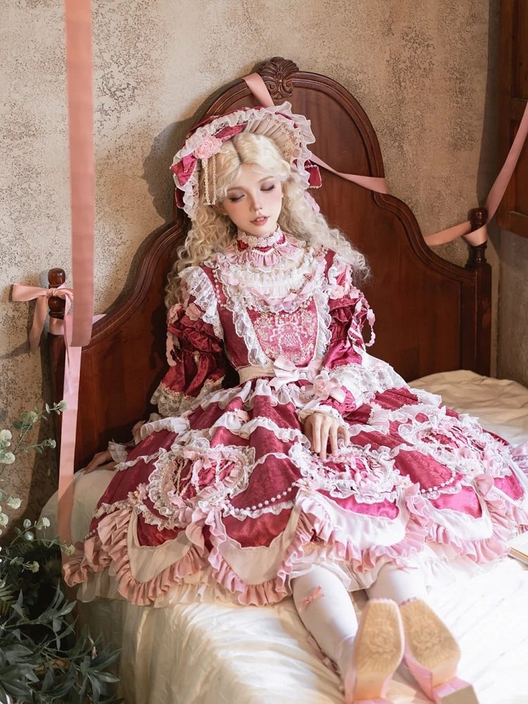 【2月22日予約締切】アンティークベリーローズロマンティックファンタジーロリータショートドレス