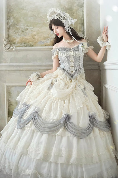 [Pre-order Deadline: June 14] Mist Blue Moonlight Elegant Wedding Lolita Corset Pull-Up Dress