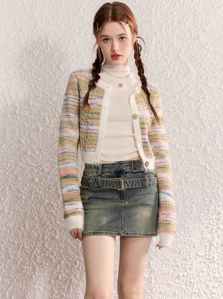 Retro Niche Rainbow Border Slim Cardigan