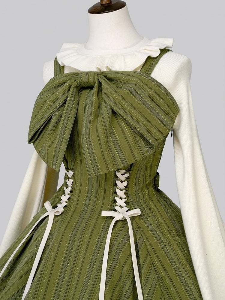 【12月26日予約締切】ゴシックロリータダークカラーストライプリボンサスドレス