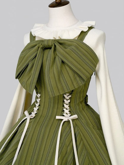 【12月26日予約締切】ゴシックロリータダークカラーストライプリボンサスドレス