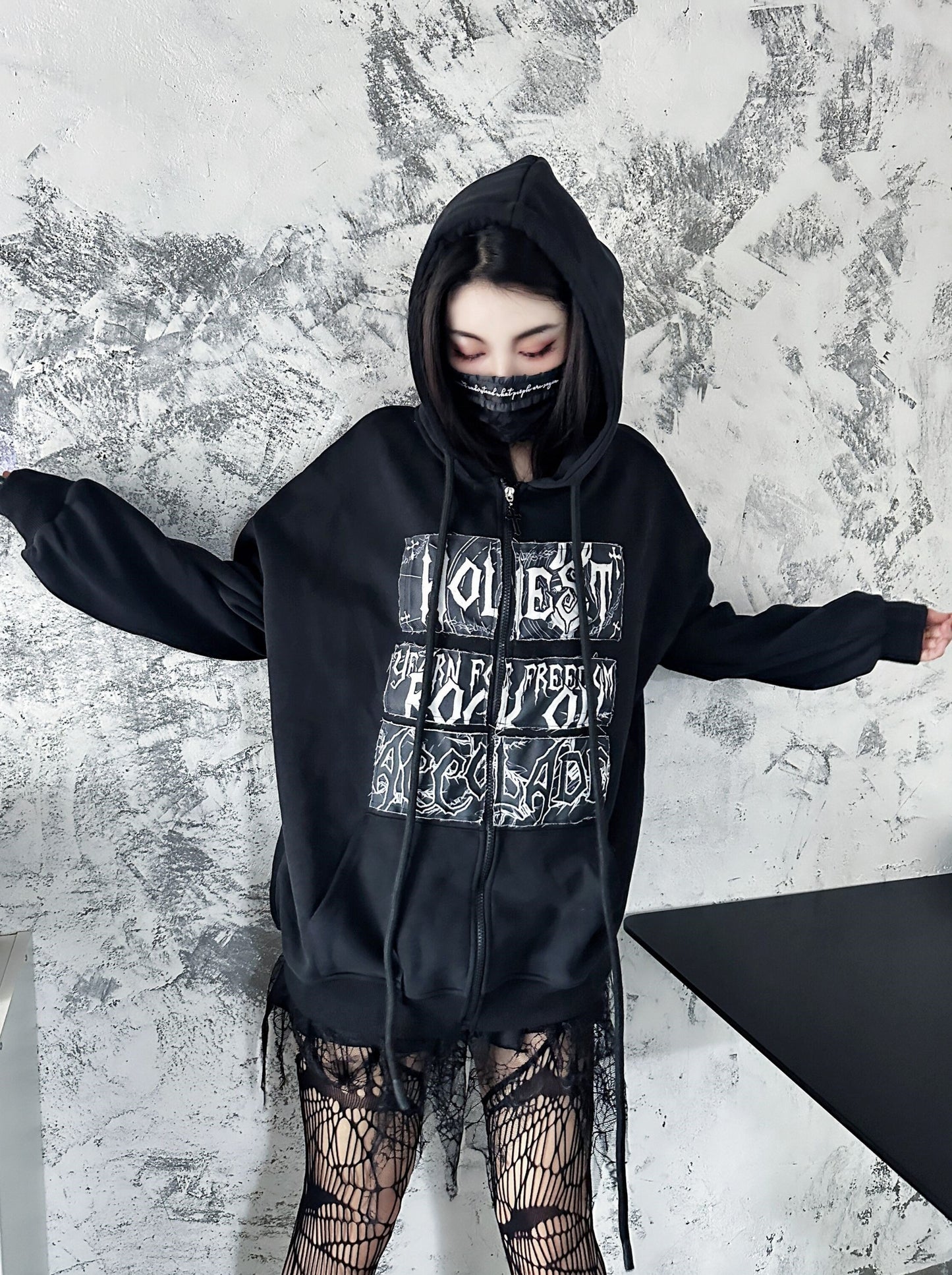 Punk Rock Print Loose Zip Hoodie