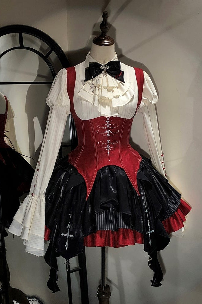 【12月3日予約締切】inverted spell contract ダークゴシックウィッチレッドドレスフルセット＋シャツ＋ベスト＋スカート
