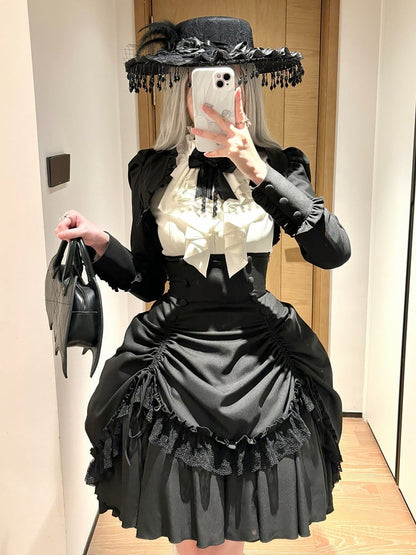 【3月6日予約締切】ダークゴシックブラックショートジャケット＋ホワイトシャツ＋ローズリボン