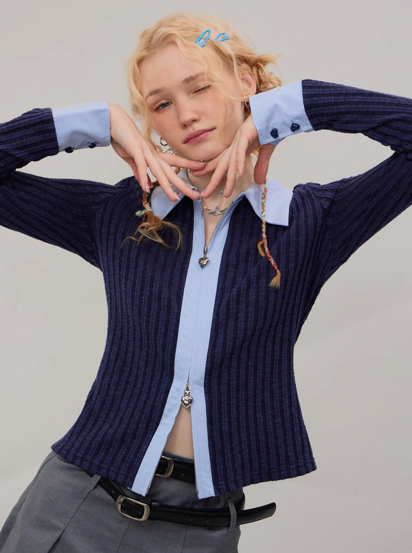 スプライスアメリカンレトロポロカラージップアップトップス