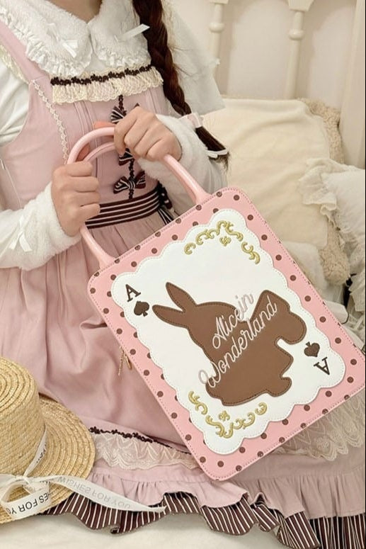 [Clôture des réservations le 16 juillet] Sac carré Alice fantaisie lapin cartes à pois avec bandoulière