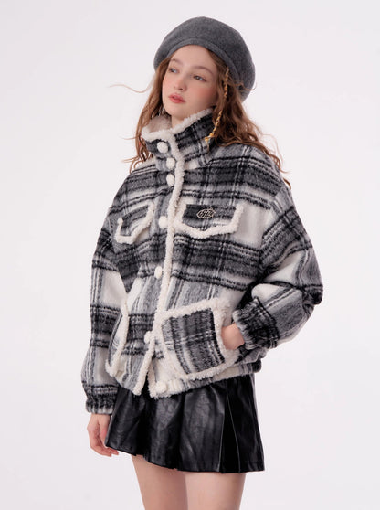 American Retro Velvet Chic Check Outerwear