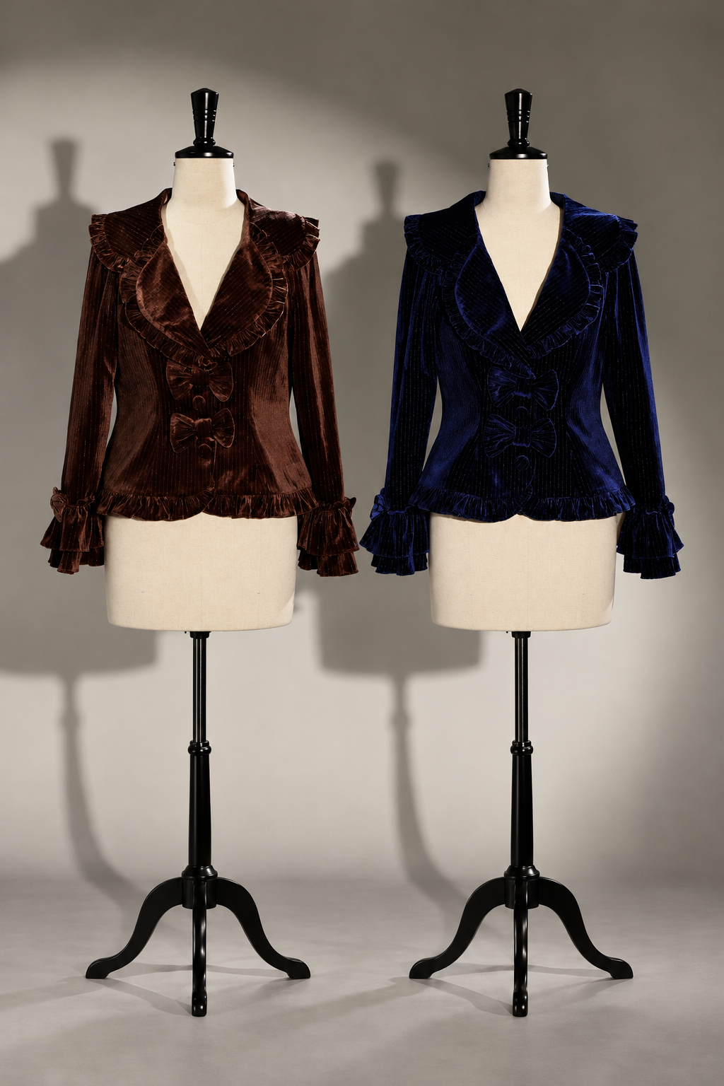 [Reservation Deadline: November 6] Navy Blue/Brown Classic Italian Travel Diary Lolita Silver Thread Velvet Stripe Ribbon Frill Jacket