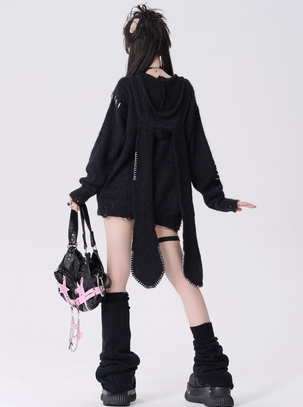 Long Bunny Dark Belt Zip-Up Hoodie