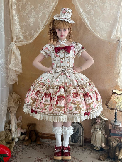 【4月26日予約締切】レトロロマンスイートロリータリボンケーキプリントホルターネックドレス