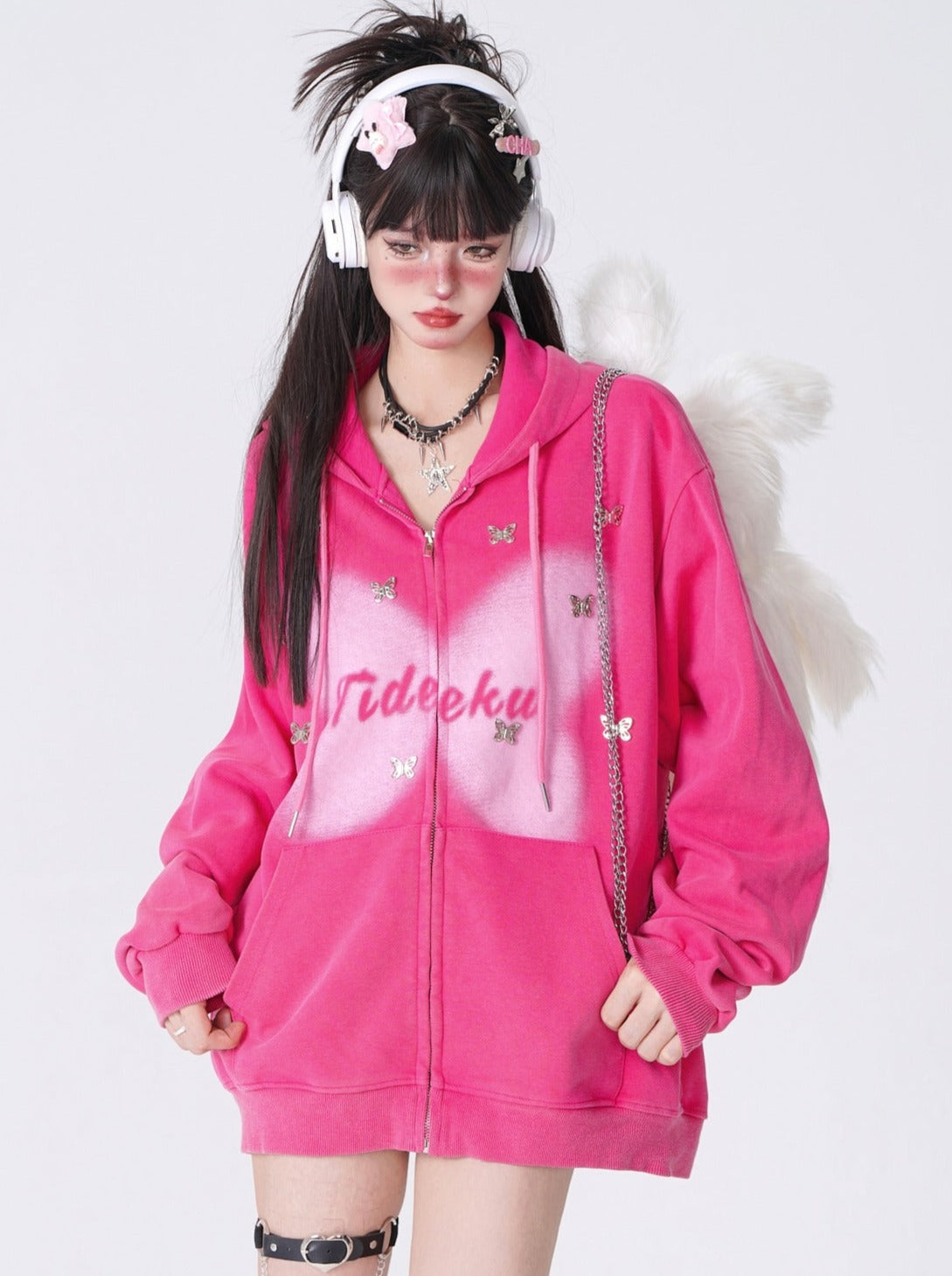 Butterfly Zipper Over Hooded Hoodie