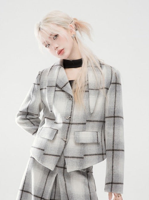 Small Customized Mont Blanc Grey Check Loose Jacket + A-Line Skirt