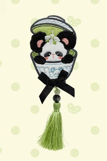 [Reservierungsschluss am 1025] Pink/Grüne Chinoiserie-Lolita-Sweet-Panda-Serie Accessoires (Teetassen-inspirierter Minihut, Pandaohren-Haube, Pandaohren-KC, Pandaohren-Barett, Haarclip, Halskette, Handtasche, Quastenbrosche, Socken)