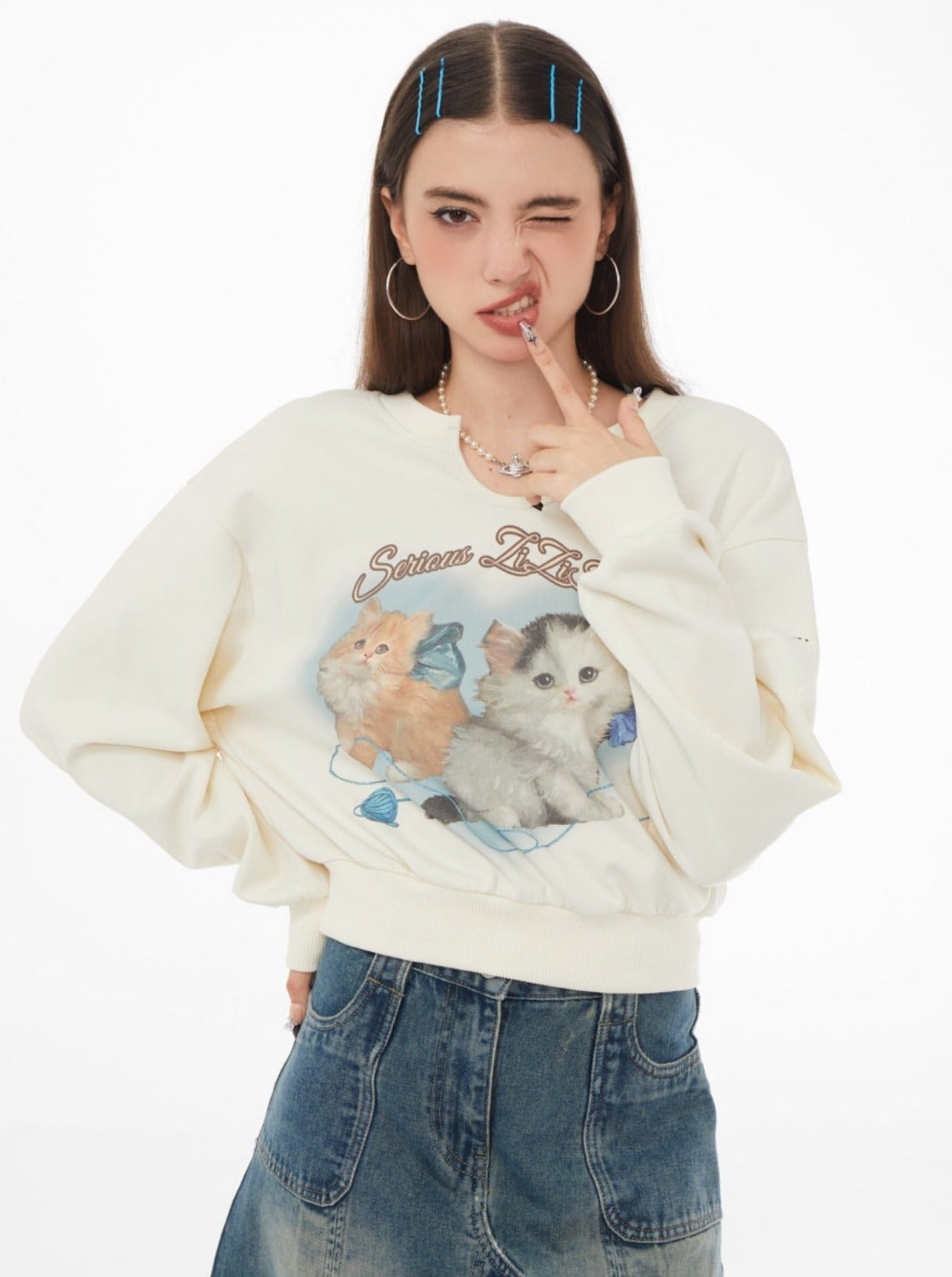 Retro Cat Short Sweatshirt