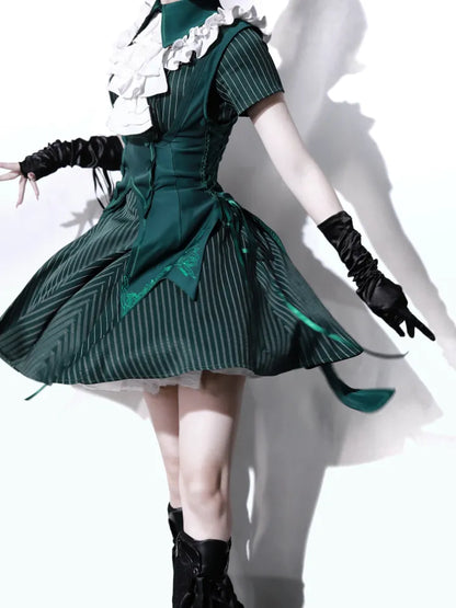 Elegant Gothic Punk Dress Setup Full Set