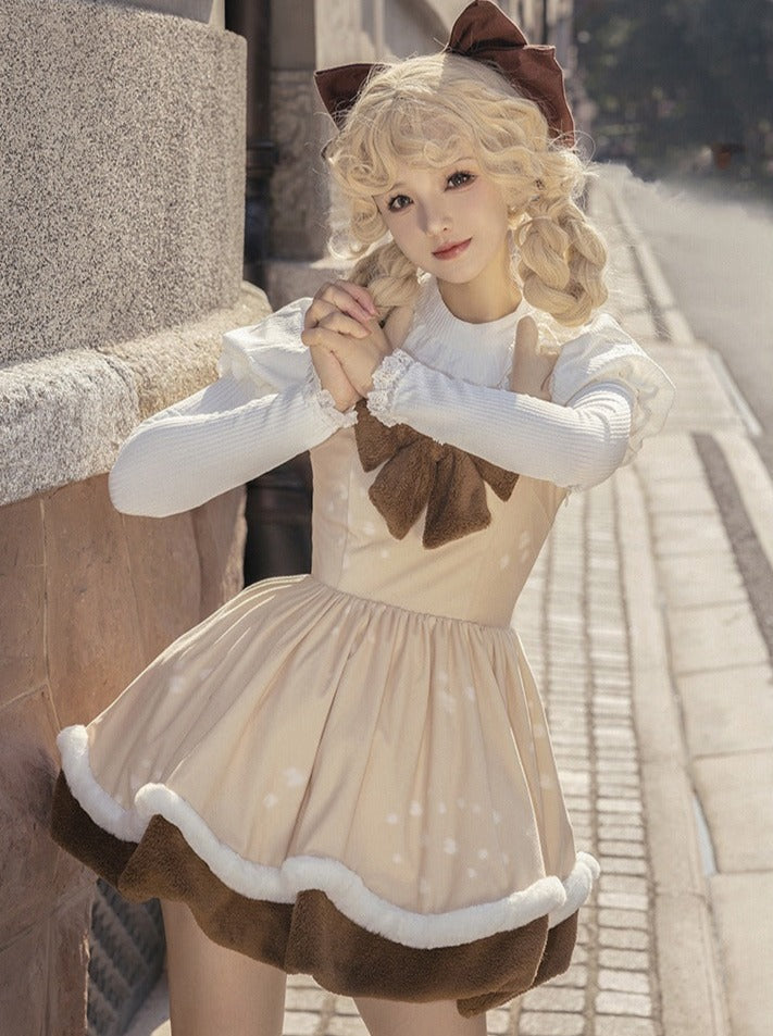 Brown Fur Cape + Fur Suspender Skirt + Leg Warmers