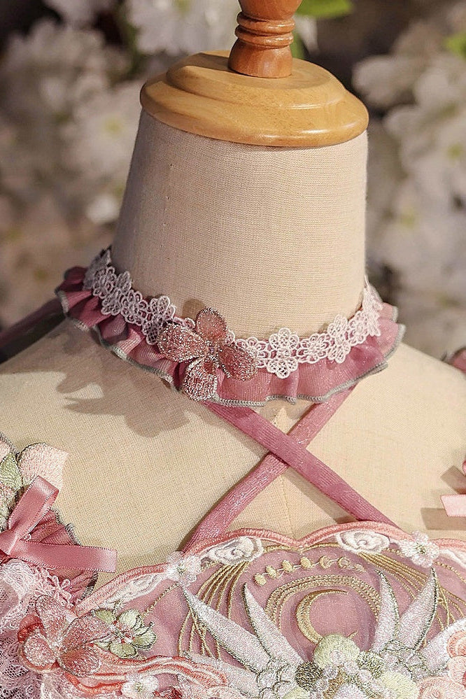 [Scadenza prenotazione 28 giugno] Accessori della serie sweet lolita floreale rosa x verde/rosso/viola/verde (choker, copricapo con velo floreale, fermagli per capelli, polsini da polso)