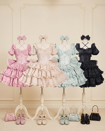 泡芙玫瑰公主丝带尾巴洛丽塔连衣裙