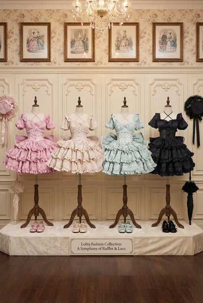 泡芙玫瑰公主丝带尾巴洛丽塔连衣裙