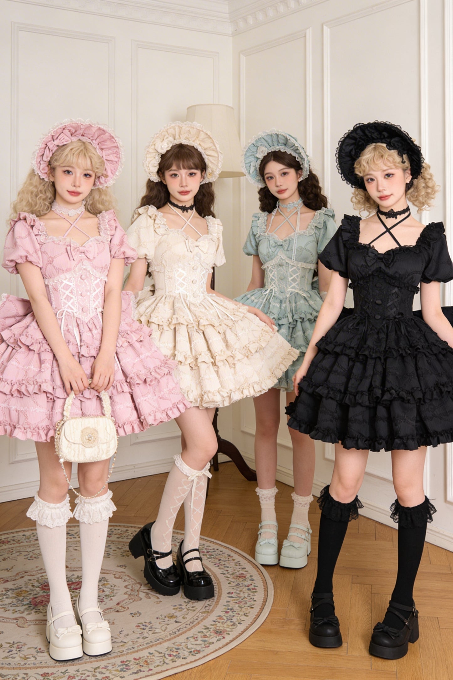 泡芙玫瑰公主丝带尾巴洛丽塔连衣裙