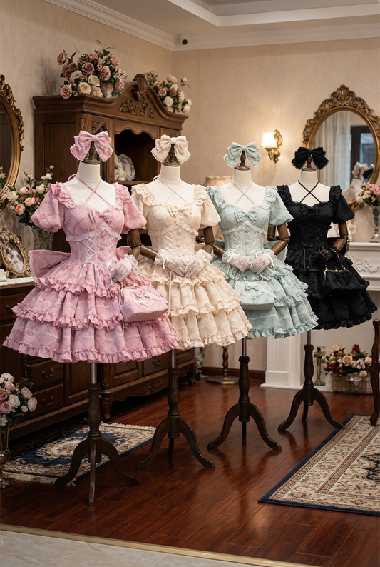Puff Rose Princess Ribbon Tail Lolita Dress