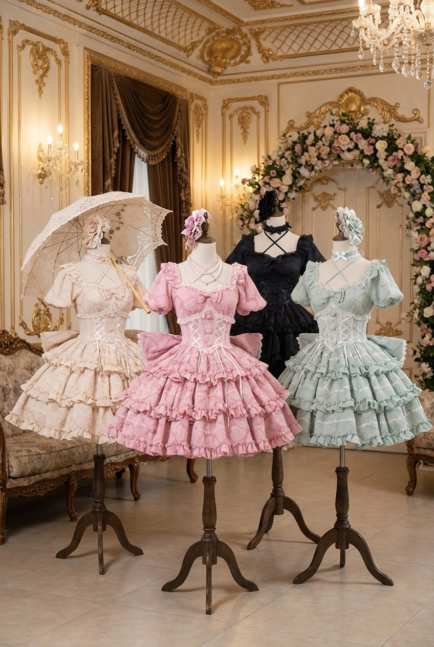 泡芙玫瑰公主丝带尾巴洛丽塔连衣裙