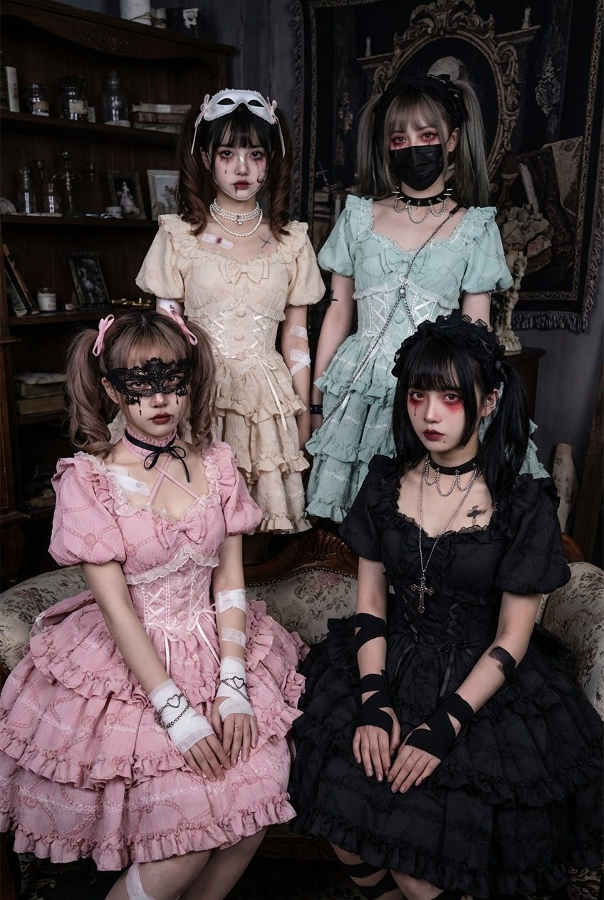 泡芙玫瑰公主丝带尾巴洛丽塔连衣裙