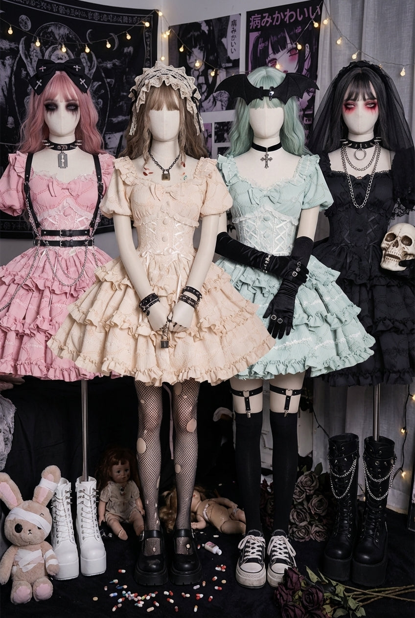 Puff Rose Princess Ribbon Tail Lolita Dress Belchic Puff Rose Princess Ribbon Tail Lolita Dress Belchic