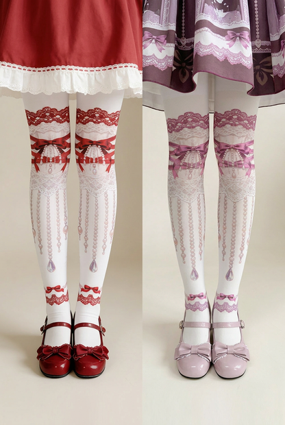 Princess Ribbon Jewel Garter Style Lolita Tights