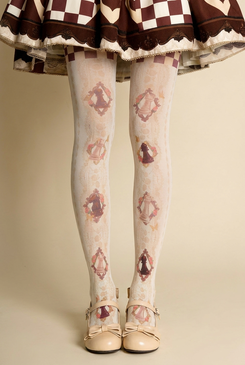Chess Print Chocolate Velvet Lolita Tights