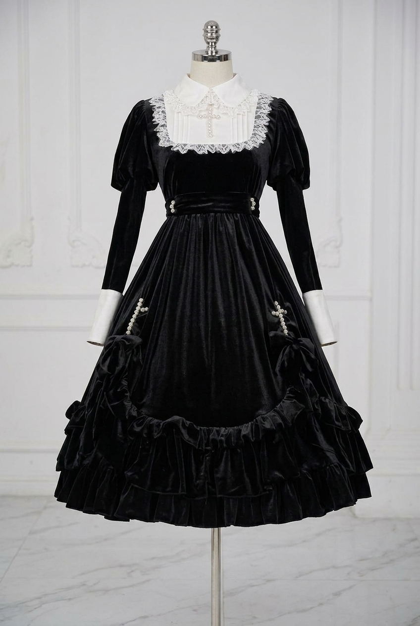 Velvet Cross Maid Gothic Dark Lolita Dress