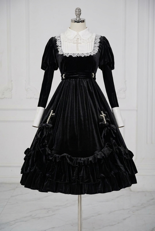 Samt-Kreuz-Maid Gothic Dunkel Lolita Kleid