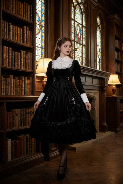 Velvet Cross Maid Gothic Dark Lolita Dress
