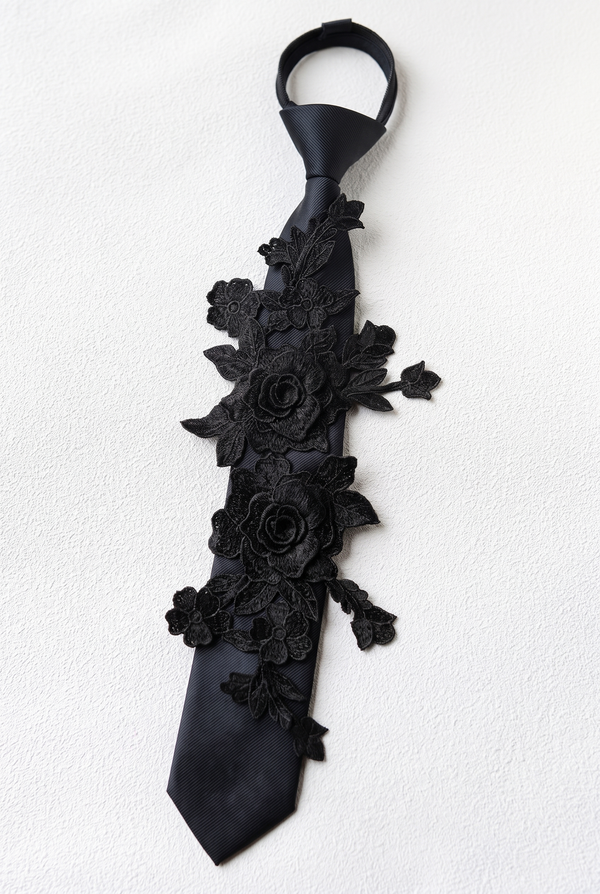 3D Rose Embroidery Tie