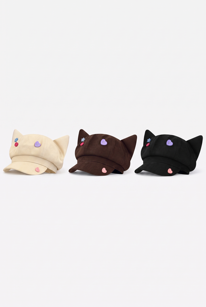 Cat Ear Button Newsboy Cap