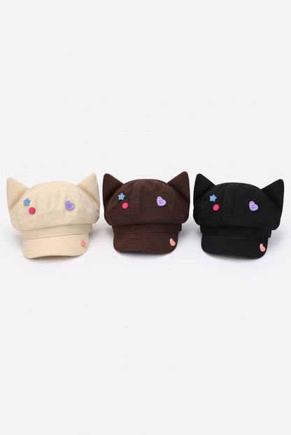 Cat Ear Button Newsboy Cap