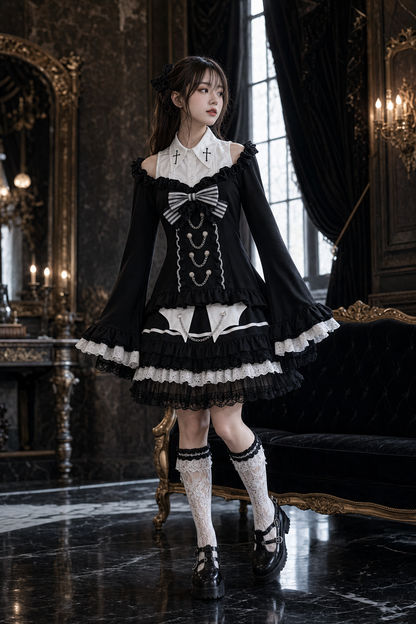 Cross Chain Flare Sleeve Top + Tiered Skirt