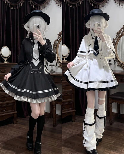Vestido de estrella marinera con vuelo + cubre piernas + capa + corbata