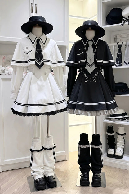 Vestido de estrella marinera con vuelo + cubre piernas + capa + corbata