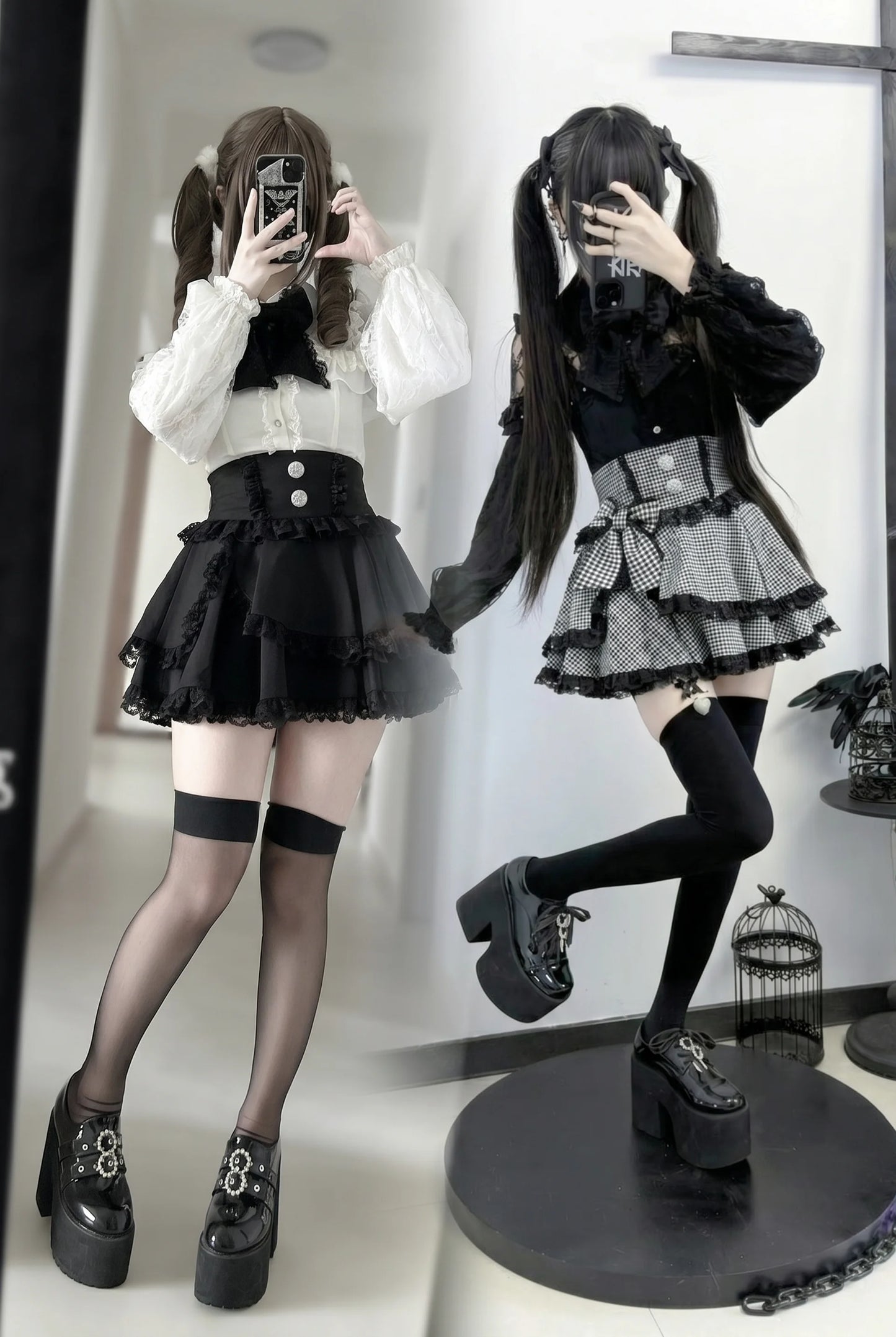 Doll Dark Kawaii Lace Ruffle Skirt