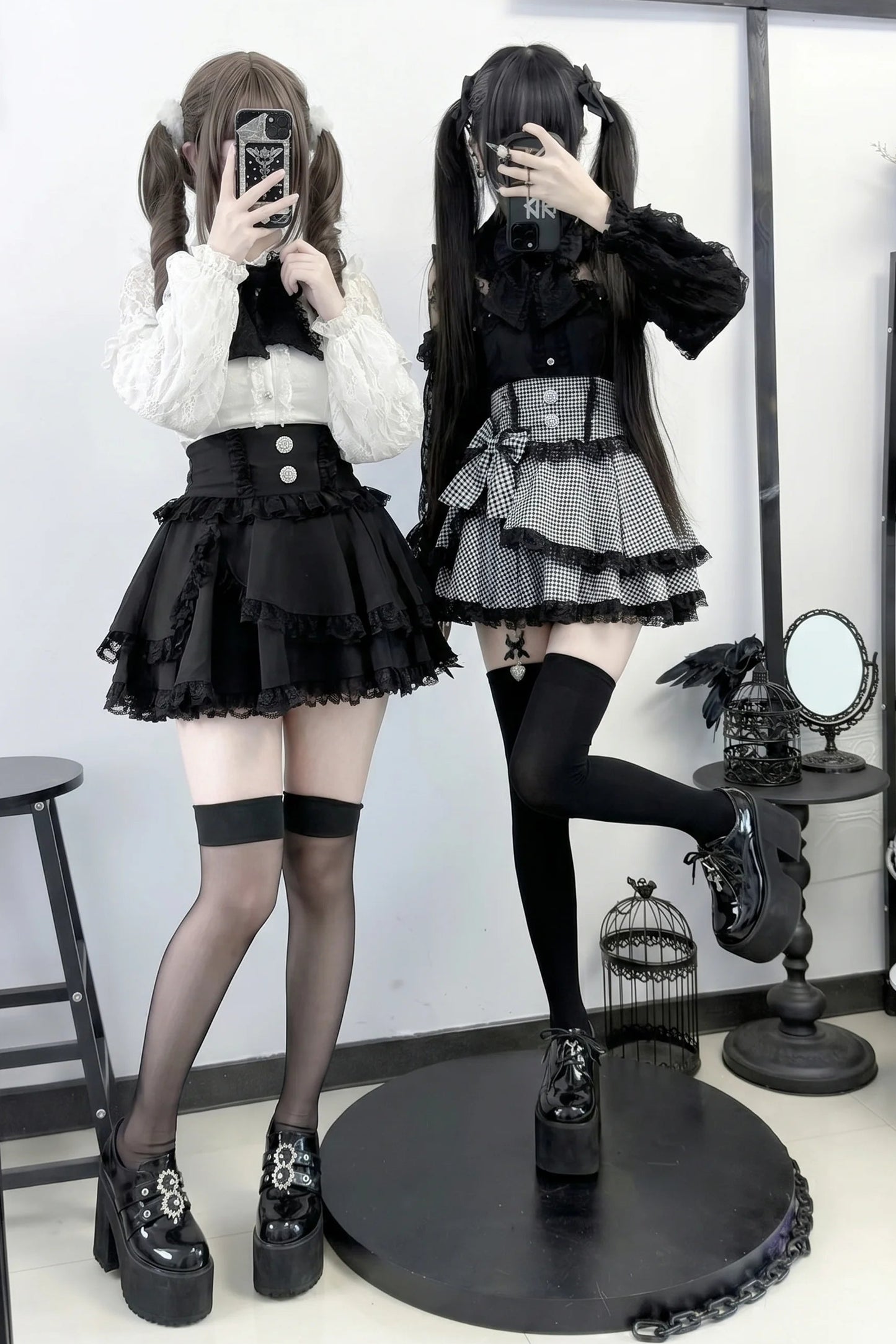 Doll Dark Kawaii Lace Ruffle Skirt