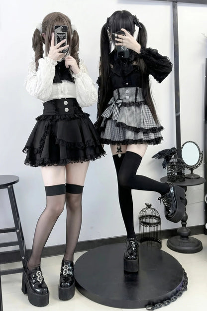 Doll Dark Kawaii Lace Ruffle Skirt