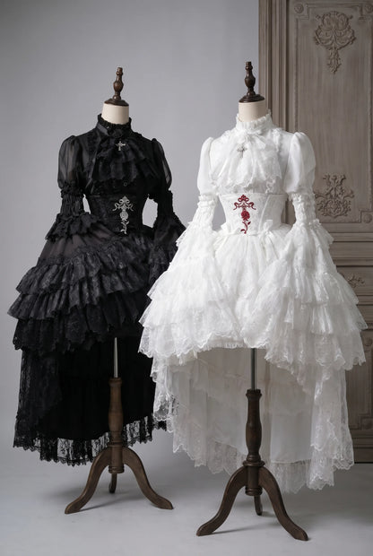 [Preordine entro il 18 marzo] Gonna Dark Kawaii Gothic Lolita + Camicia + Fascia per capelli + Cappello + Manica