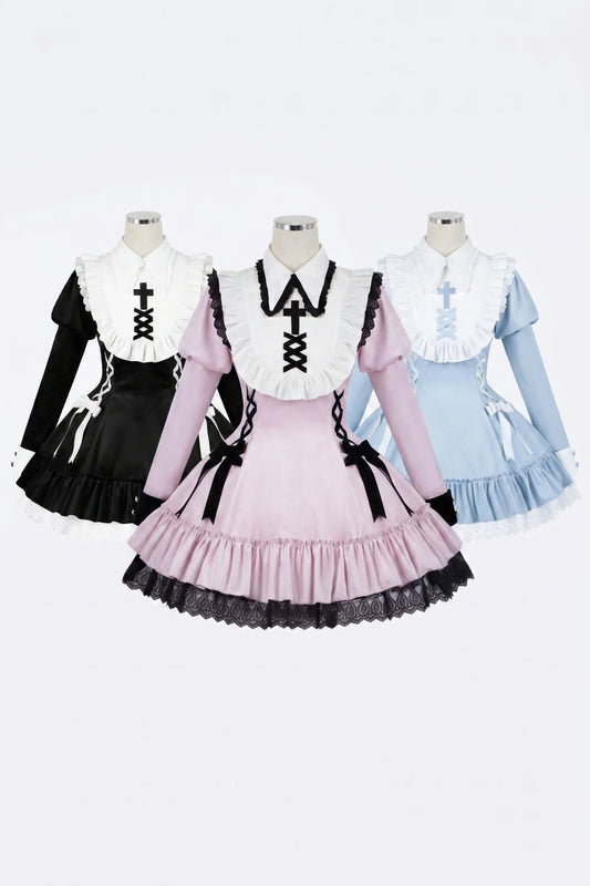 Vestido Lolita con Cordones y Lazo + Broche + Pinza de Pelo