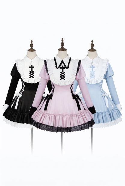 Lace-Up Ribbon Lolita Dress + Brooch + Hair Clip