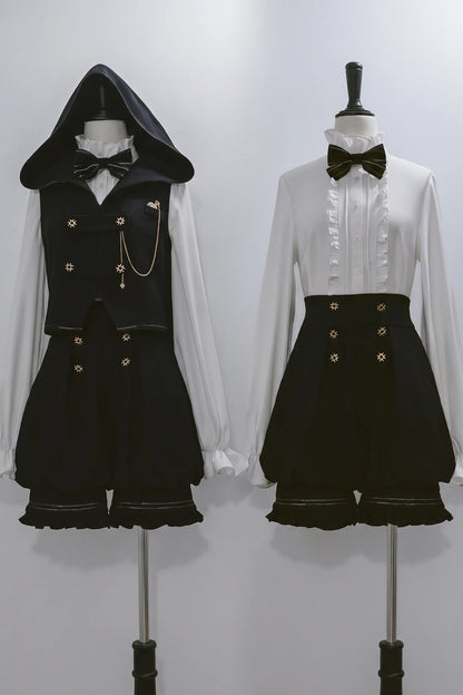 Dark Prince Hooded Cape + Rabbit Hooded Vest + Pumpkin Pants + Elegant Ruffle Shirt + Big Waist Ribbon [Pre-Order]